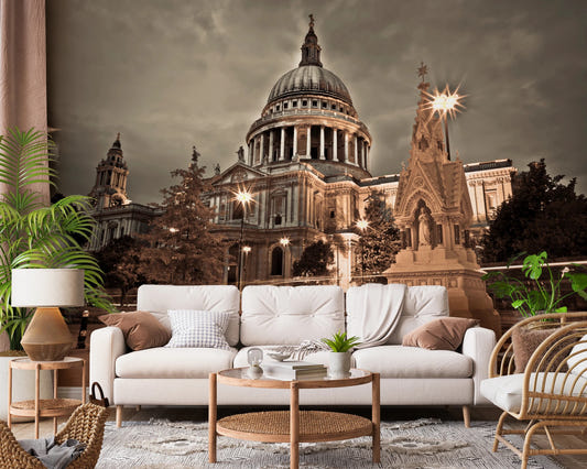 Living room with St Pauls Sepia wall mural city landmark