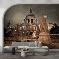 Hallway shows St Pauls Sepia wall mural historic building, GD8746