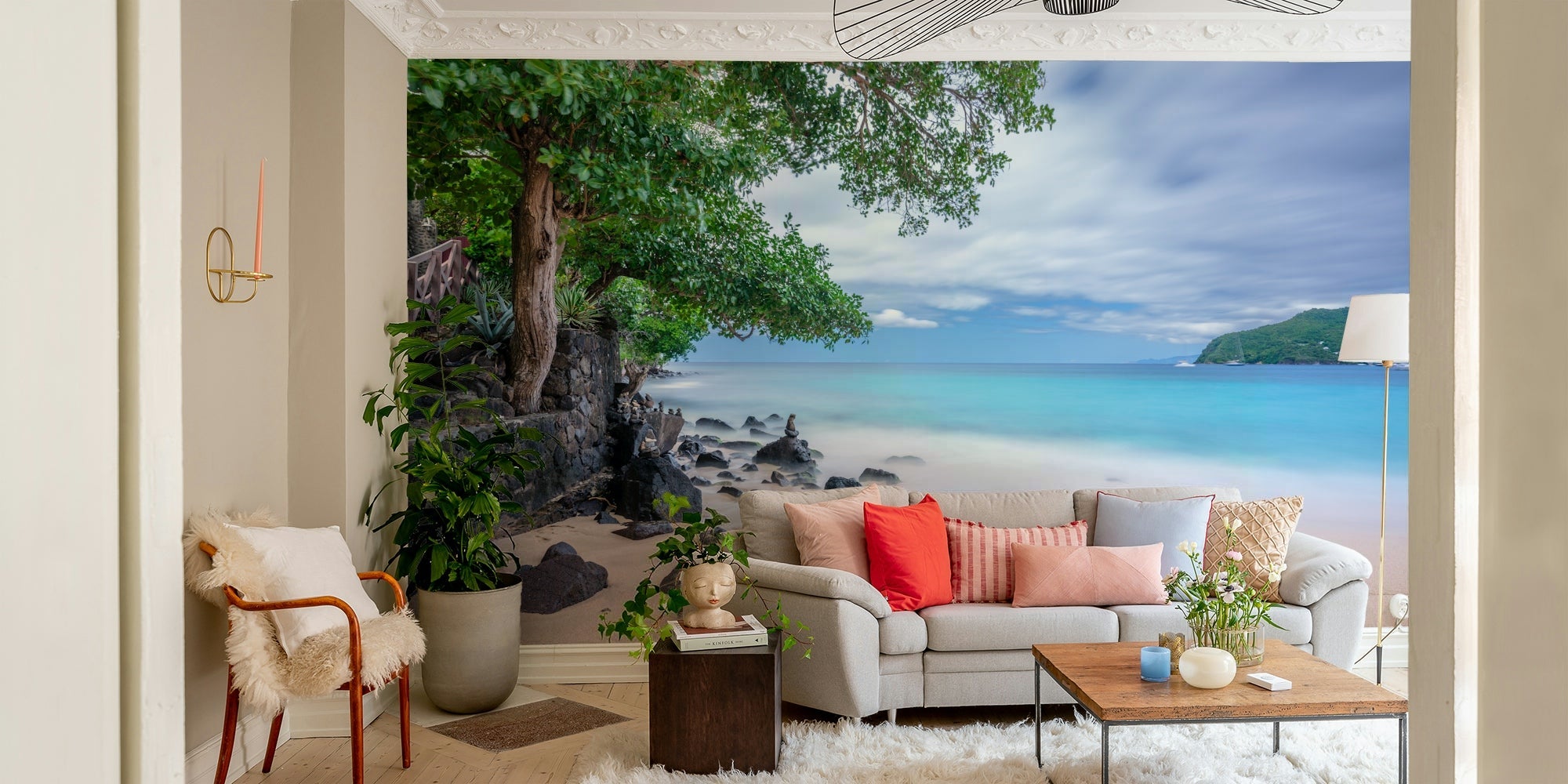 A beautiful St Vincent beach wallpaper mural with turquoise water., GD4643