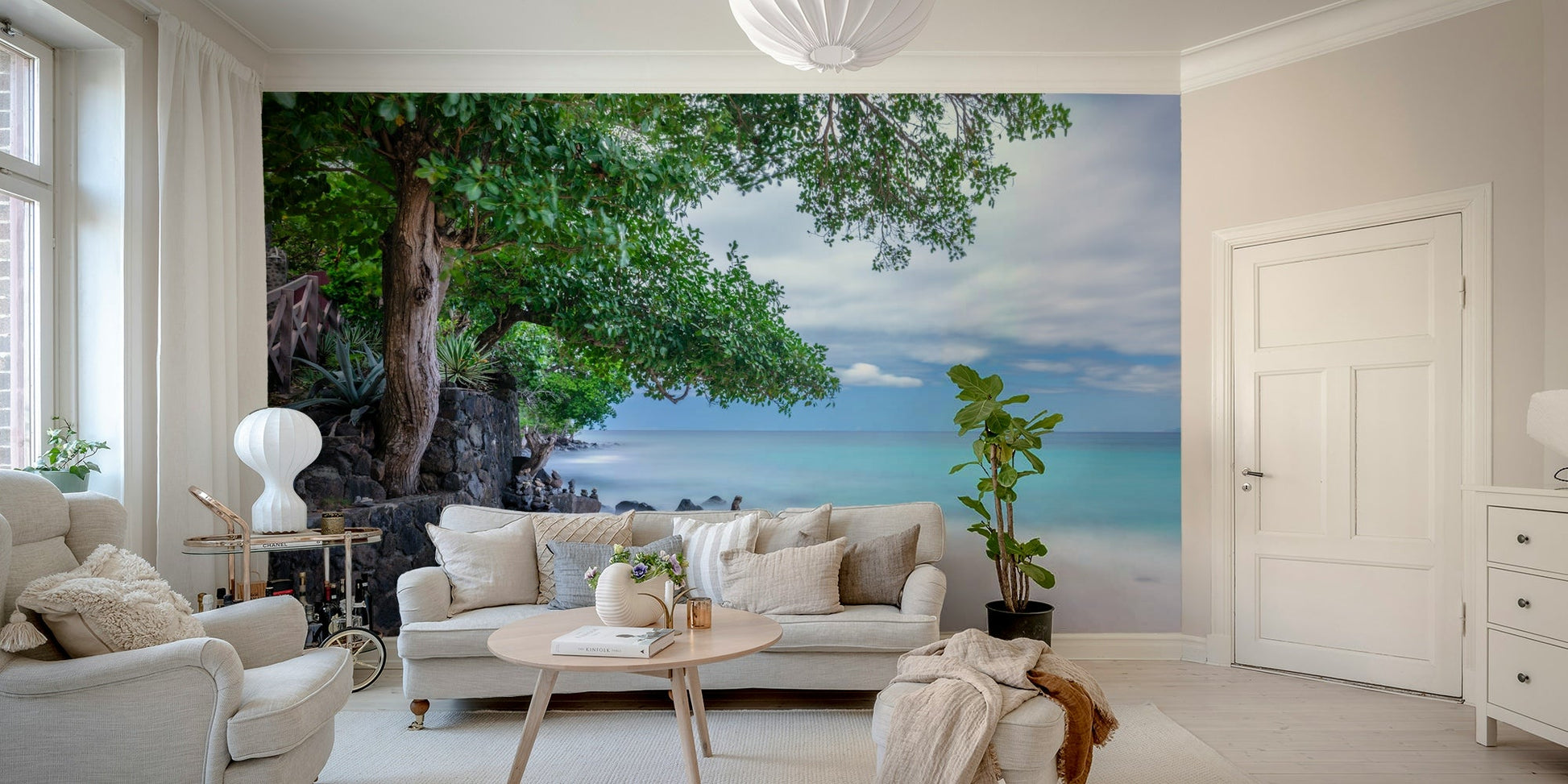An artistic ocean escape mural for home decor.

