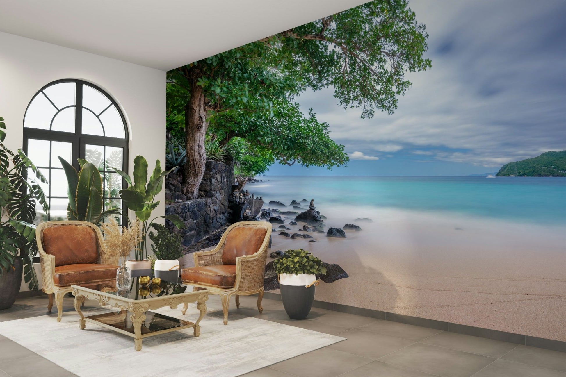 A peaceful Caribbean beach wallpaper mural for a feature wall.

