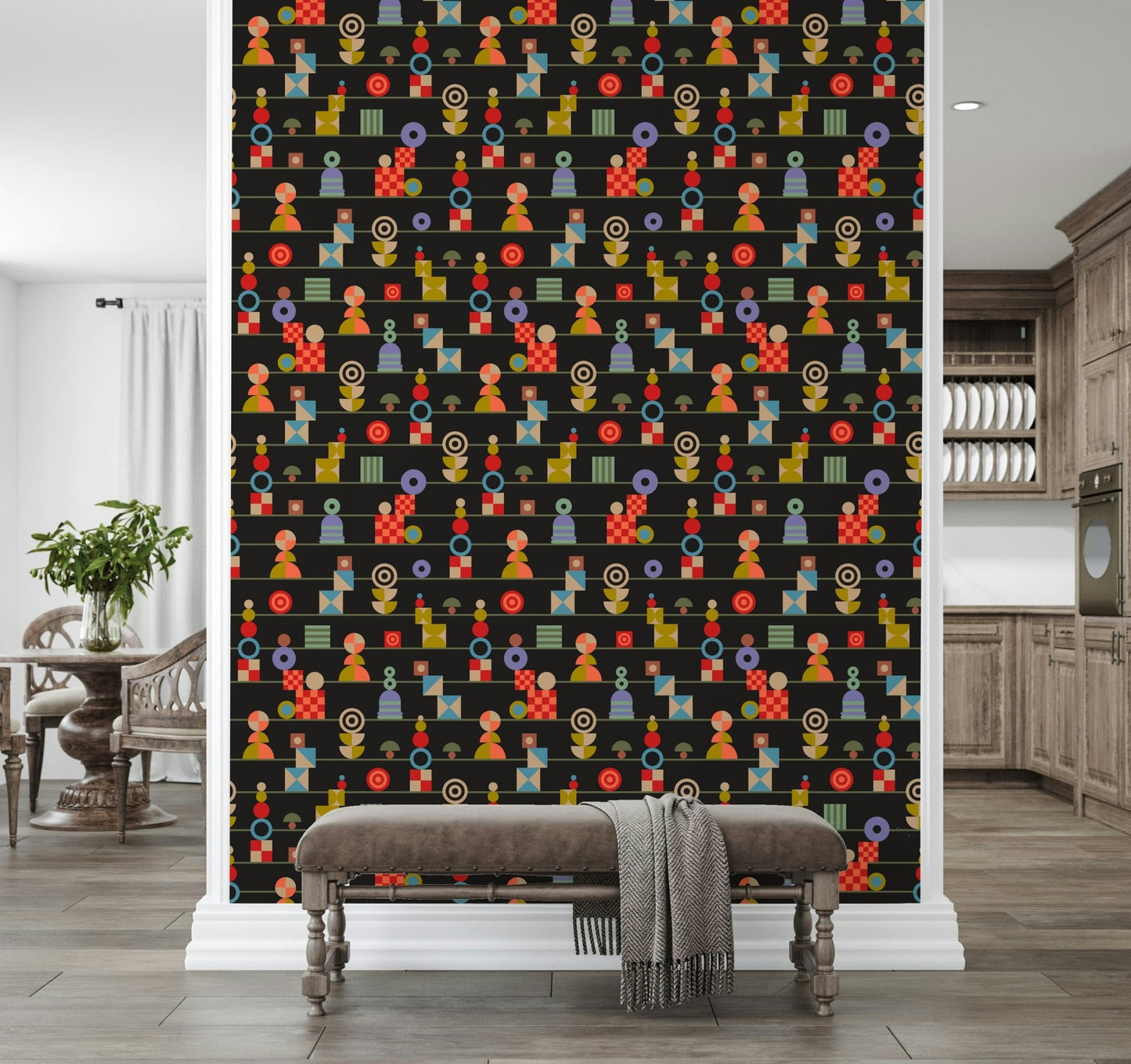 Flippant stacked circles and squares Geometric Shapes Wallpaper.