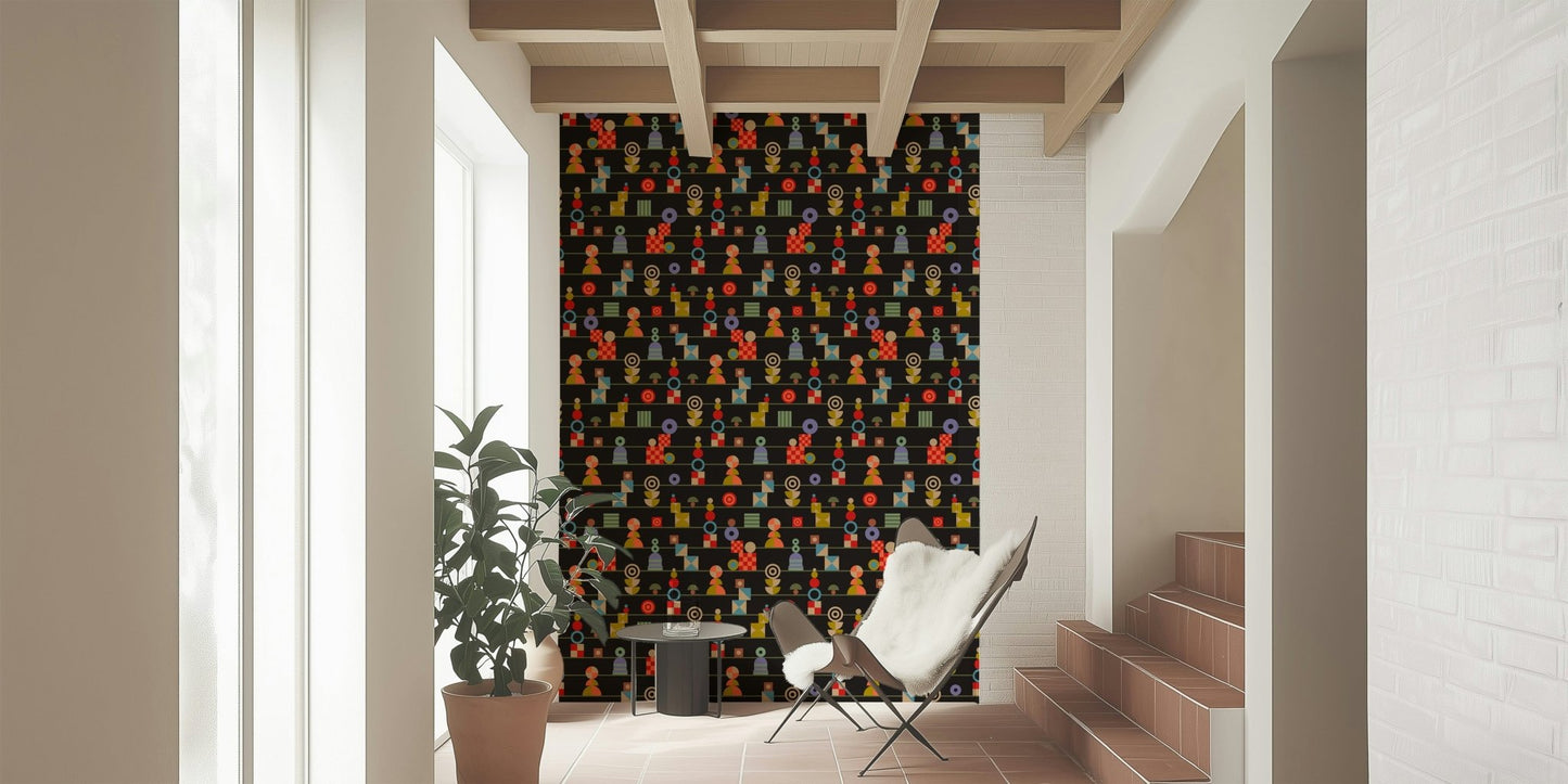 Multifarious Stacking Retro Geometric Shapes Stripes mural.