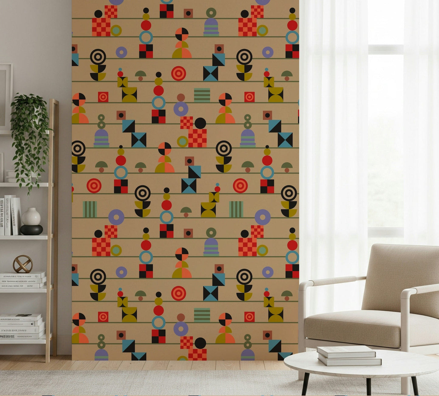 Retro wall mural, Stacking Retro, dapper blocks, quaint shelving.