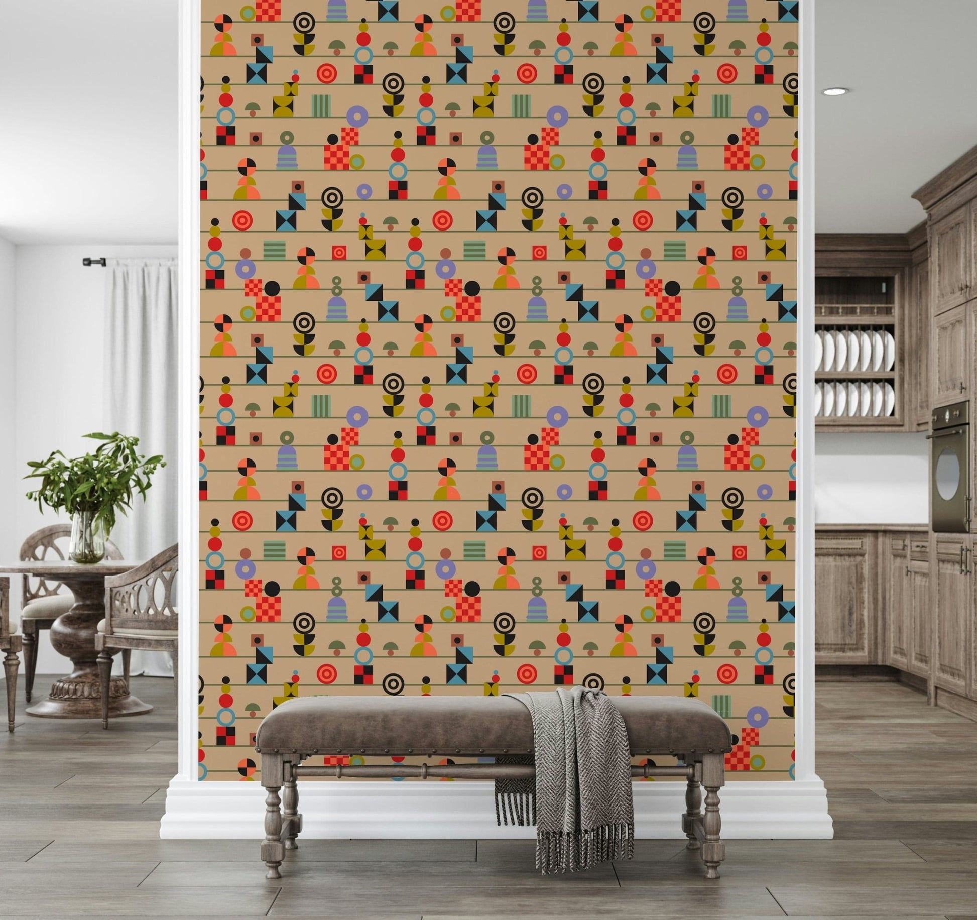 Stacking Retro Geometric Shapes wallpaper, eccentric design, droll patterns.