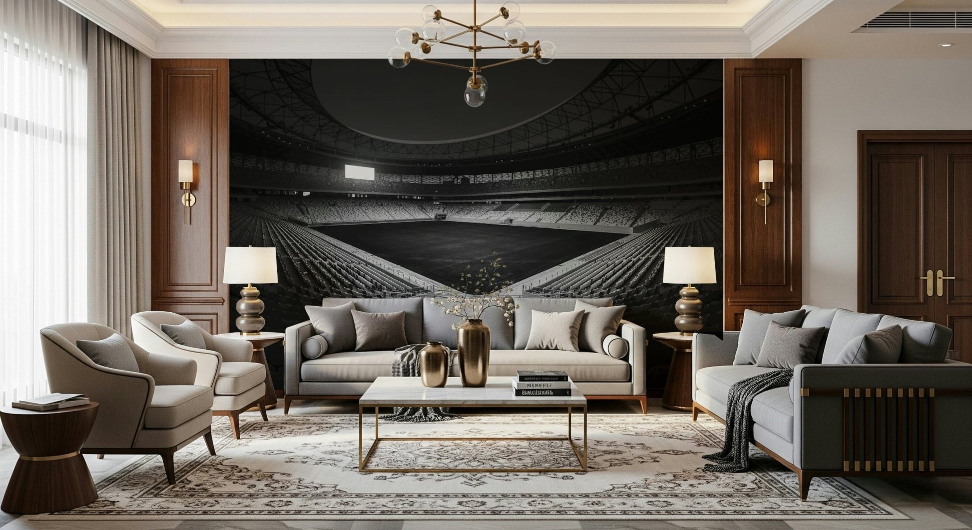 A beautiful modern art wall mural of delicate lines.