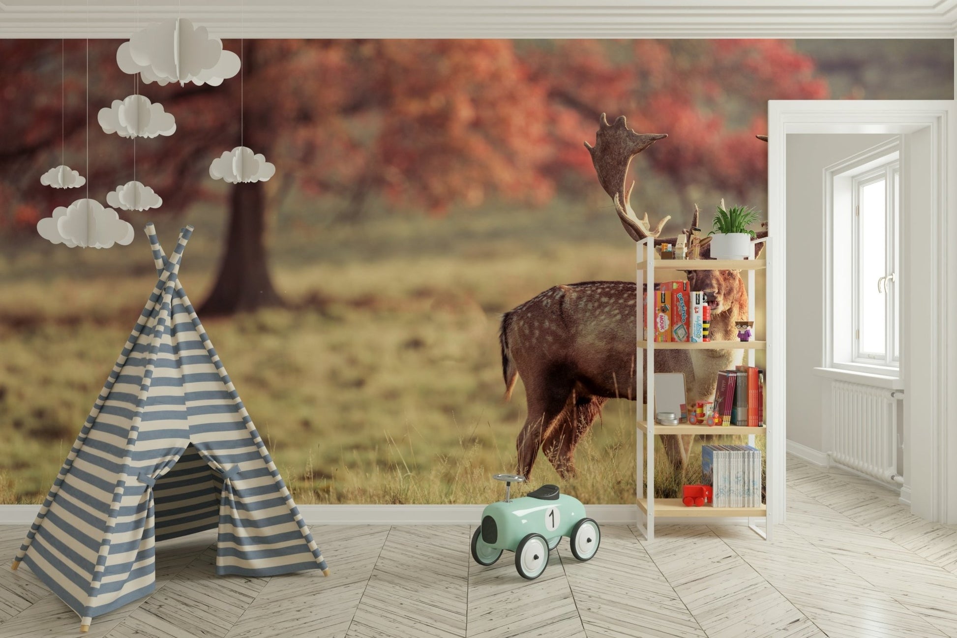 Wall mural featuring a beautiful stag with detailed antlers

