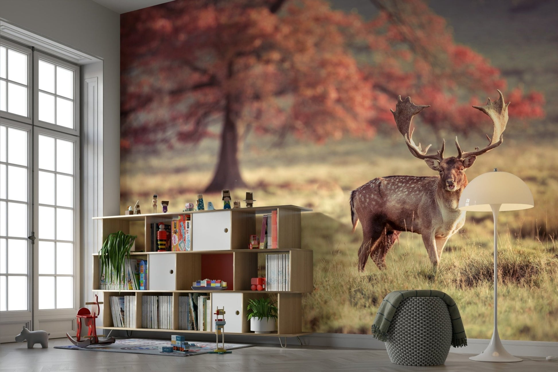Stag Roaming Free Wall Mural showcasing a majestic stag in nature

