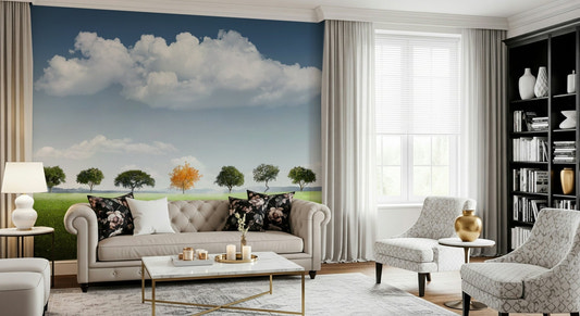 A beautiful bold abstract wallpaper mural with striking, contrasting shapes.