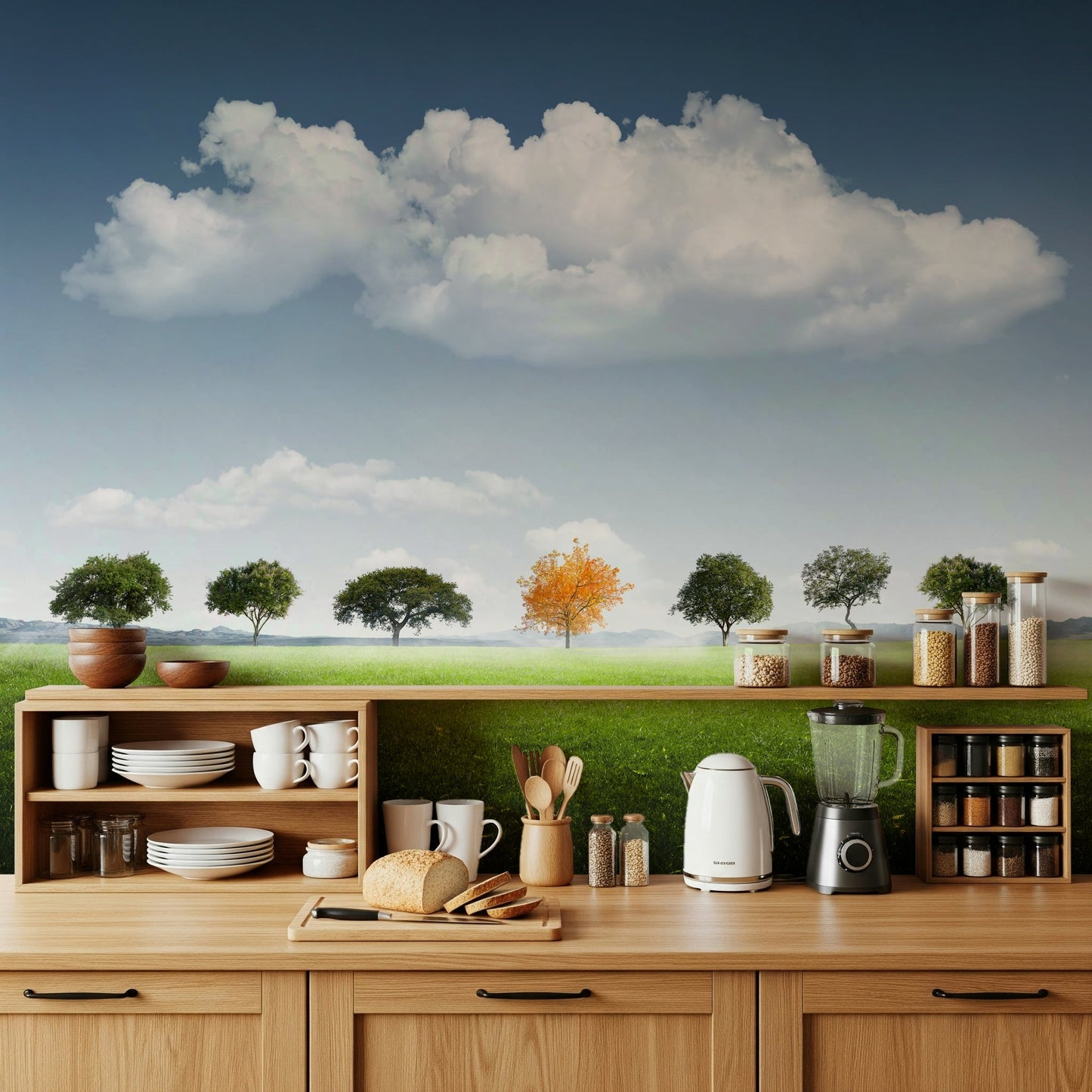 A graceful subtle pattern wall mural in cool, bold tones.