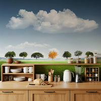 A graceful subtle pattern wall mural in cool, bold tones.