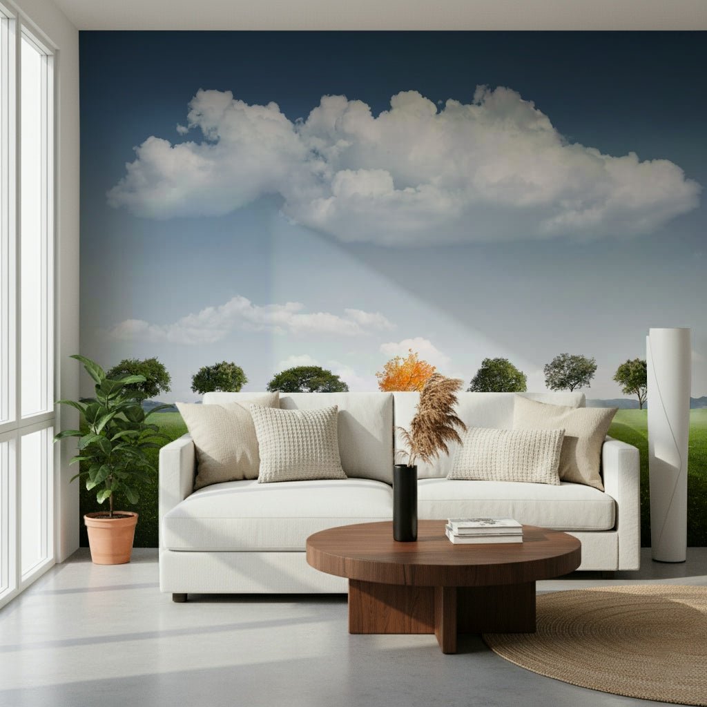 A beautiful modern art wall mural for a living room.