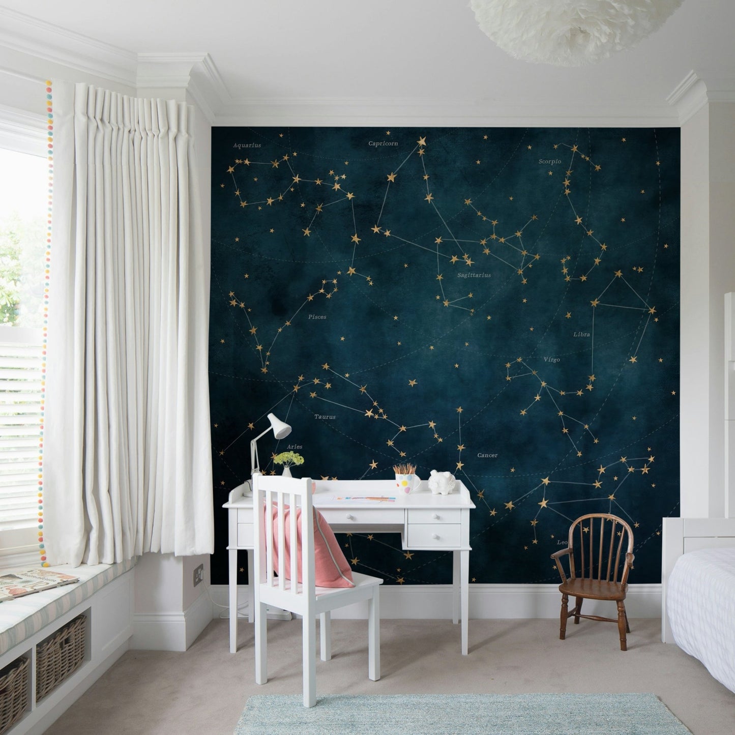 Detailed zodiac star map wall mural with constellations

