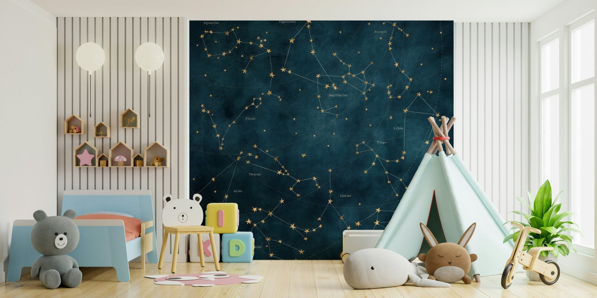 Celestial zodiac constellation mural for wall decoration

