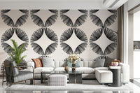 Starburst Deco Wallpaper paired with wooden furniture for a balanced lounge wallpaper., GD7854