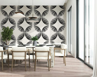 Starburst Deco Wallpaper displayed behind a velvet sofa for home styling wallpaper., GD7854