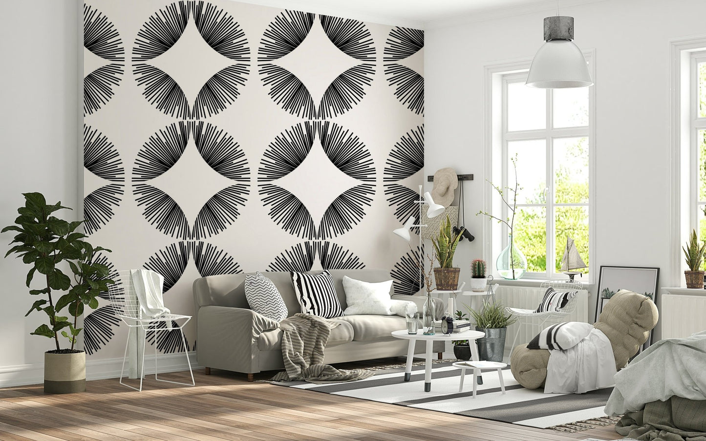 Starburst Deco Wallpaper used in a minimalist home office as professional wallpaper., GD7854
