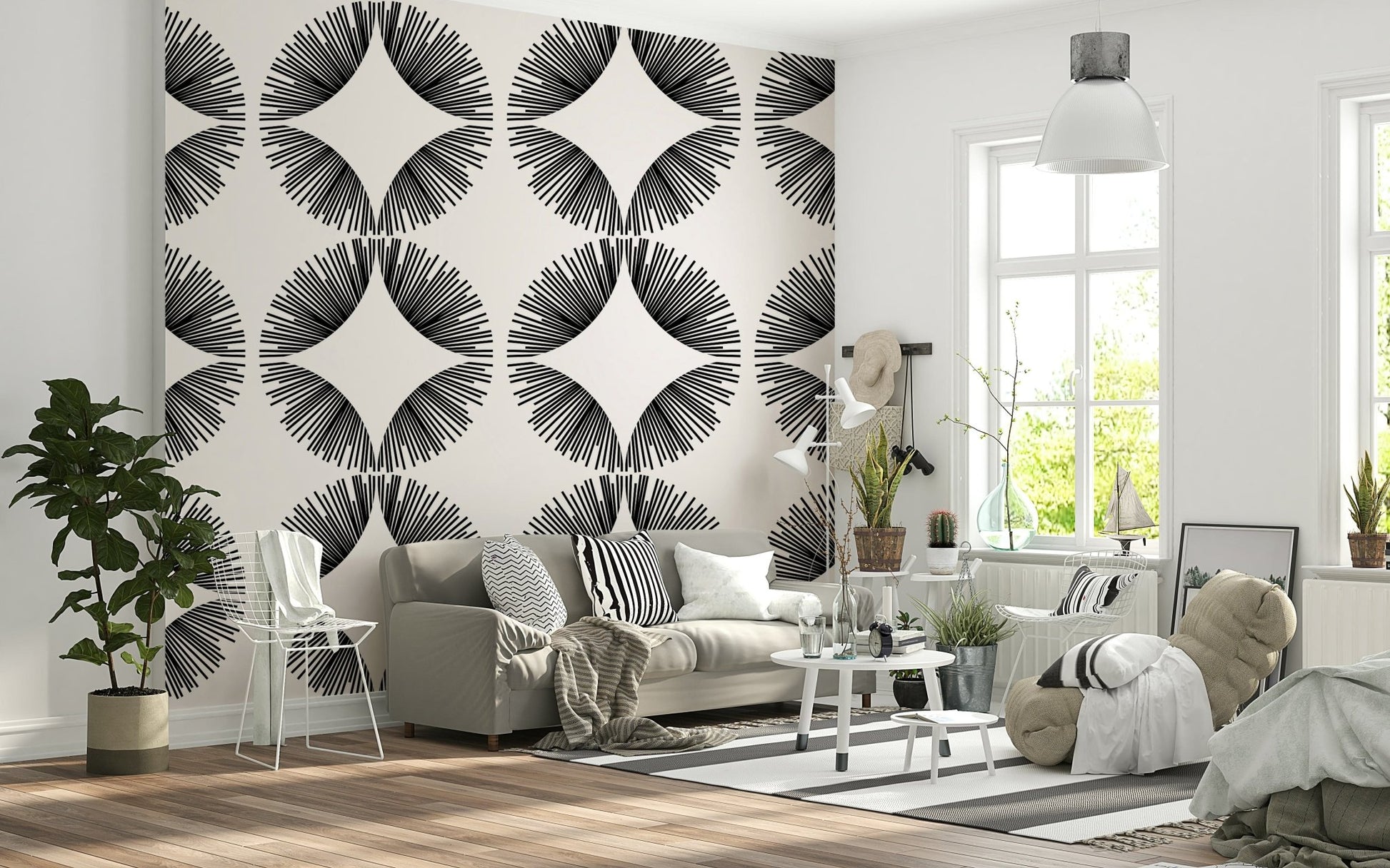 Starburst Deco Wallpaper used in a minimalist home office as professional wallpaper., GD7854