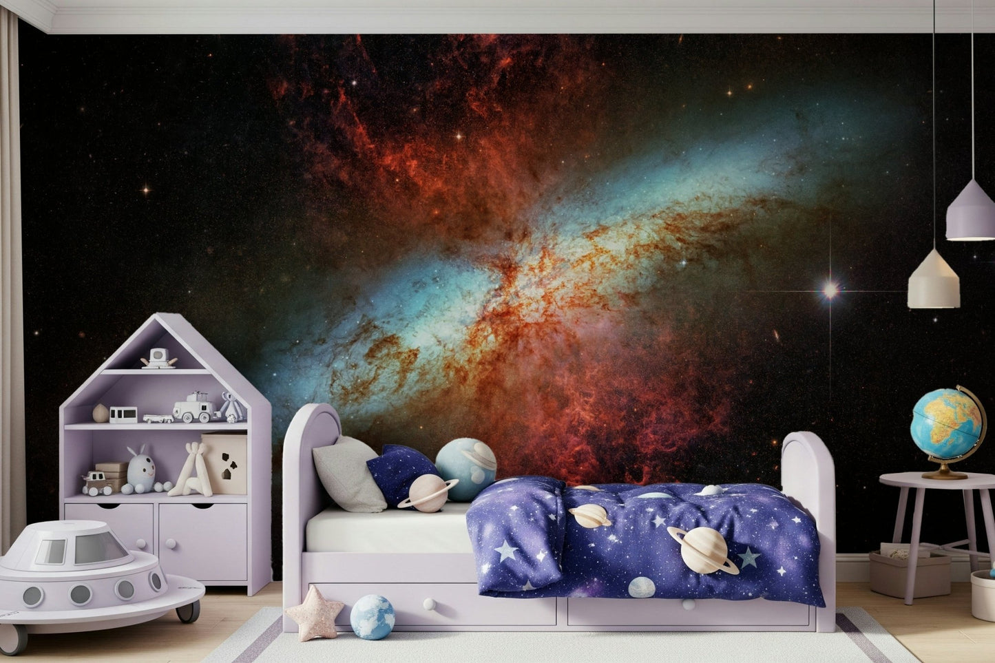 Sparkling stardust wallpaper in a minimalist creative studio.