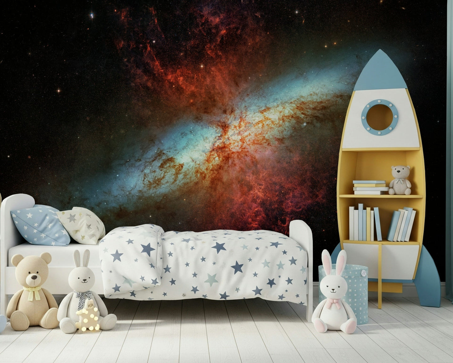Stardust Symphony wall mural for a peaceful guest room décor.