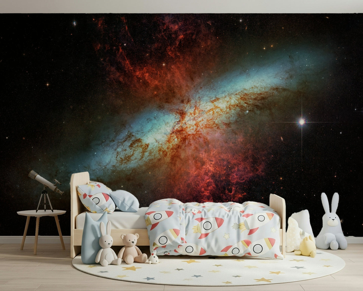 Dark celestial wall mural for a master bedroom suite.