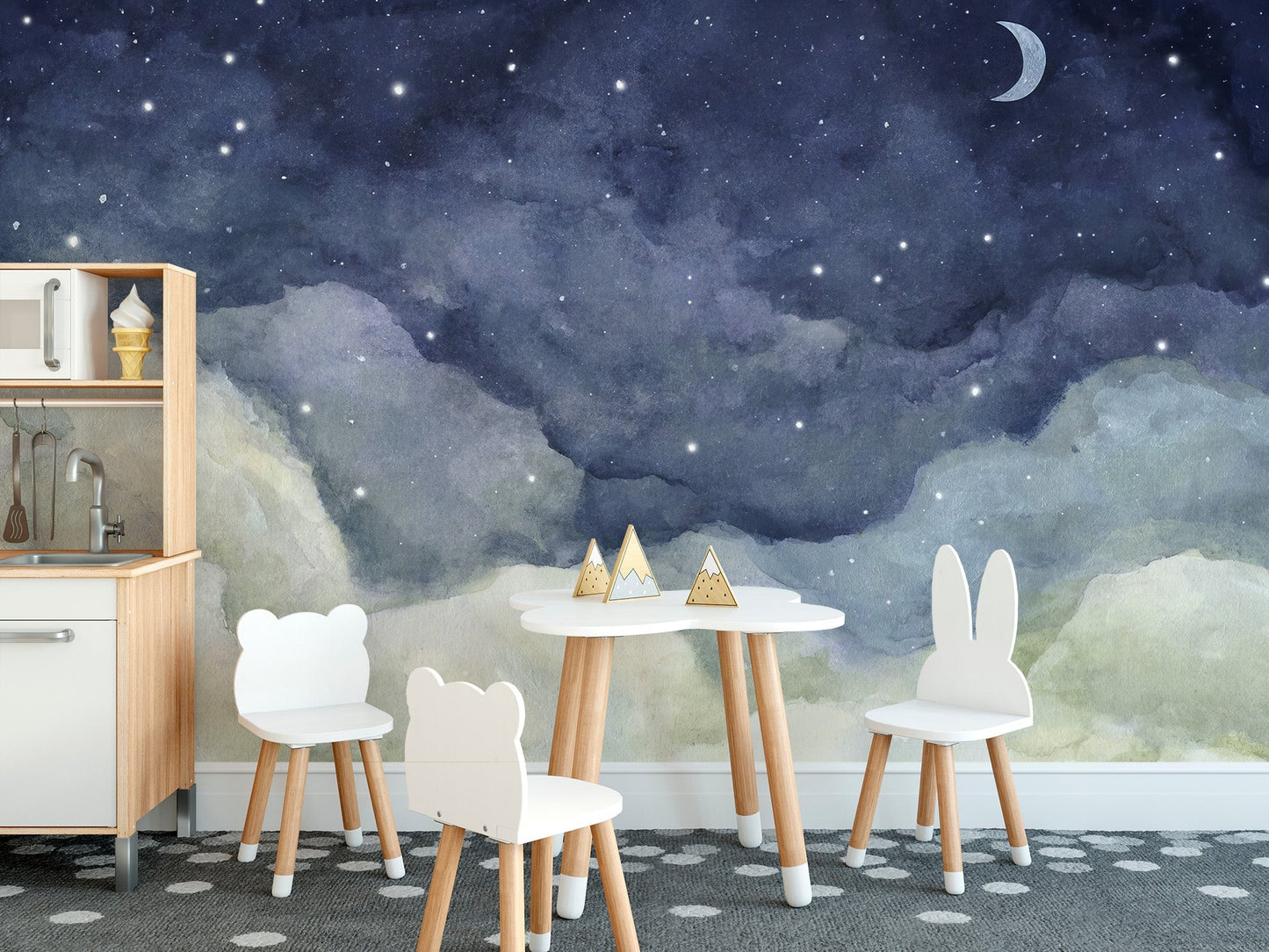 Kids room wallpaper with Stardust Veil starry art