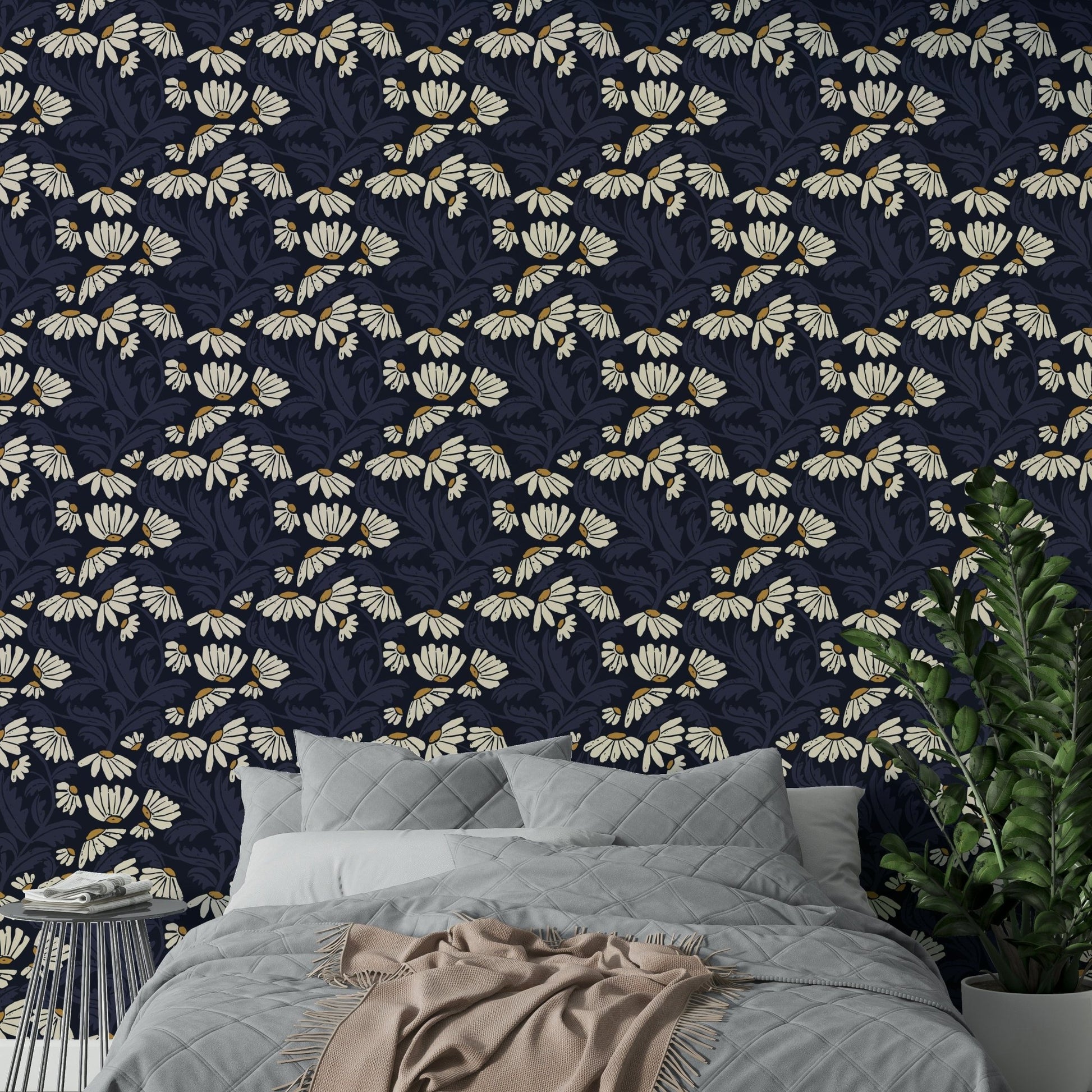 Bright daisy flower design on wall wallpaper

