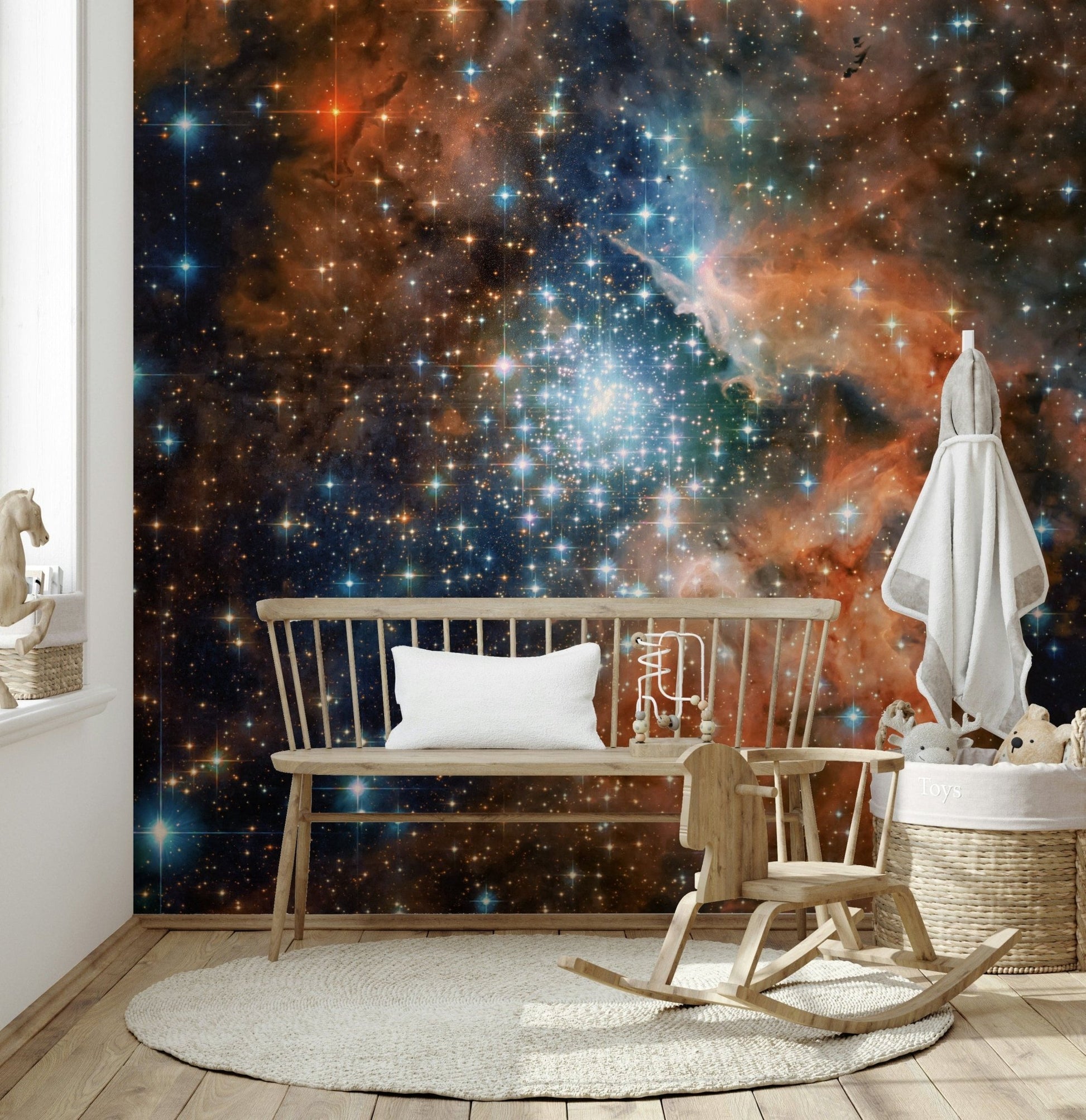 Starlight Vista Wall Mural dusty blue galaxy for a guest room wallpaper mural, GD7656