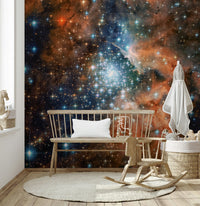 Starlight Vista Wall Mural dusty blue galaxy for a guest room wallpaper mural, GD7656