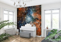 Starlight Vista Wall Mural in a quiet bedroom with navy galaxy wallpaper mural, GD7656