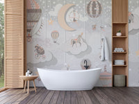 Vibrant circus mural with a starry spectacle C176