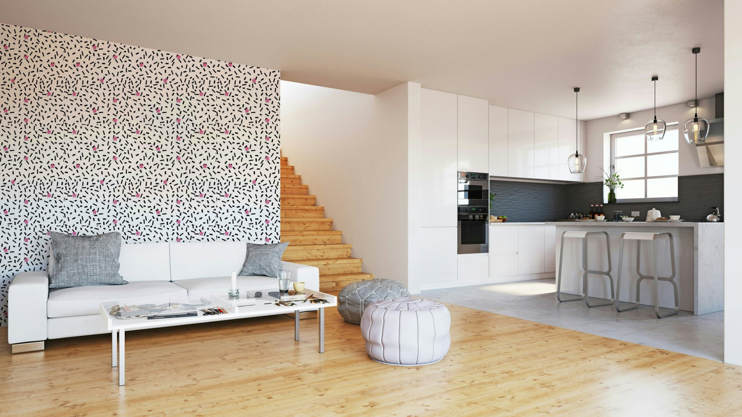 Scenic wallpaper with cartoon shapes and colors

