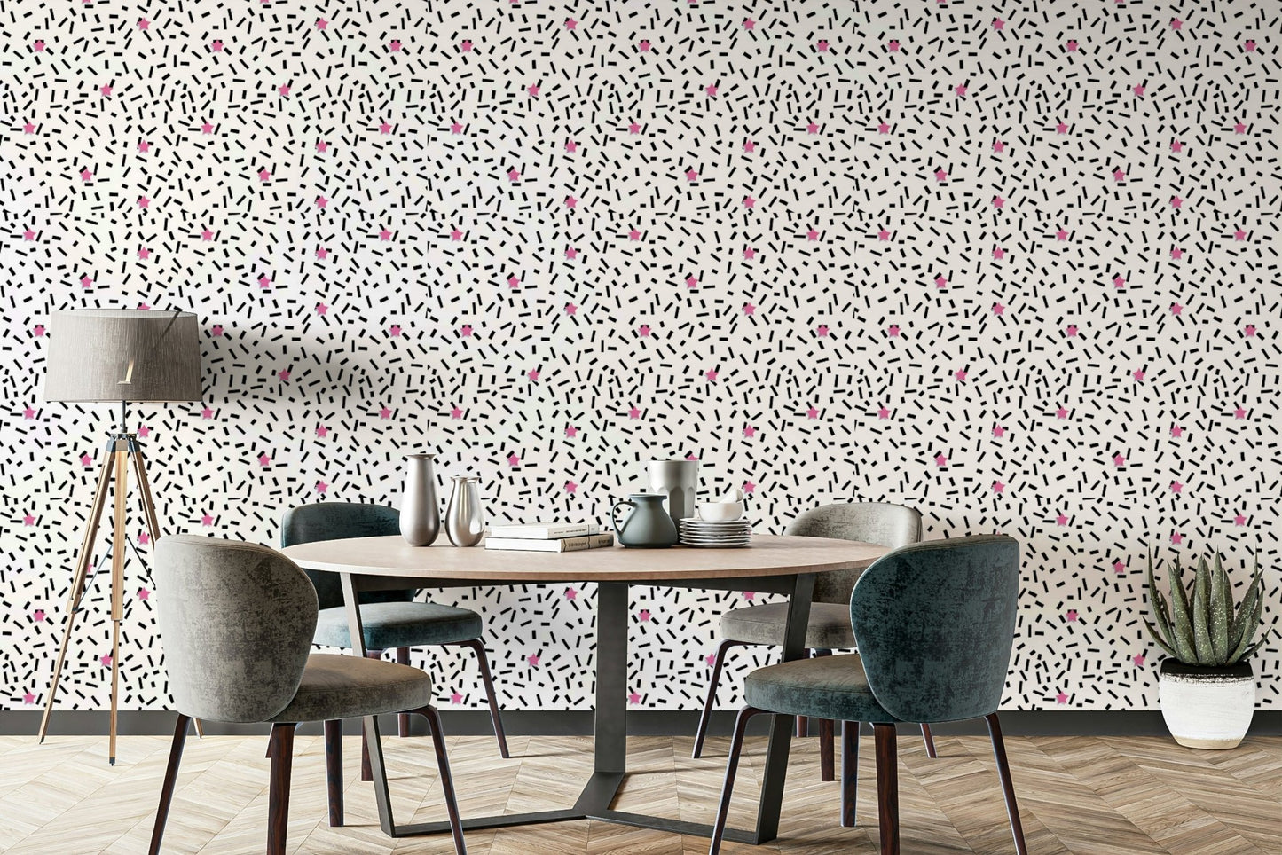 Wall mural with whimsical shapes and colors

