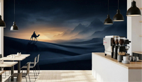 Warm amber light glows along the horizon line of this lone camel wall mural.GD9591
