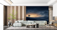 A solitary camel rider faces a warm horizon in this starry dune wall mural. GD9591