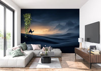 Mountain silhouettes fade gently into the haze of this cinematic odyssey wall mural.GD9591