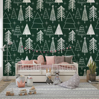 Starry Evergreen pattern featuring various unique Christmas tree shapes.