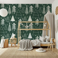 Modern Starry Evergreen graphic with white spruce outlines.