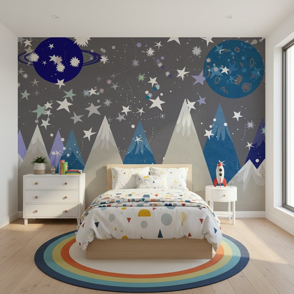 A calming serene view wallpaper mural that defines a space.