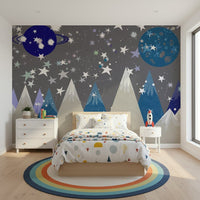 A calming serene view wallpaper mural that defines a space.