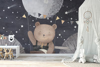 Bear and balloon night wall mural
