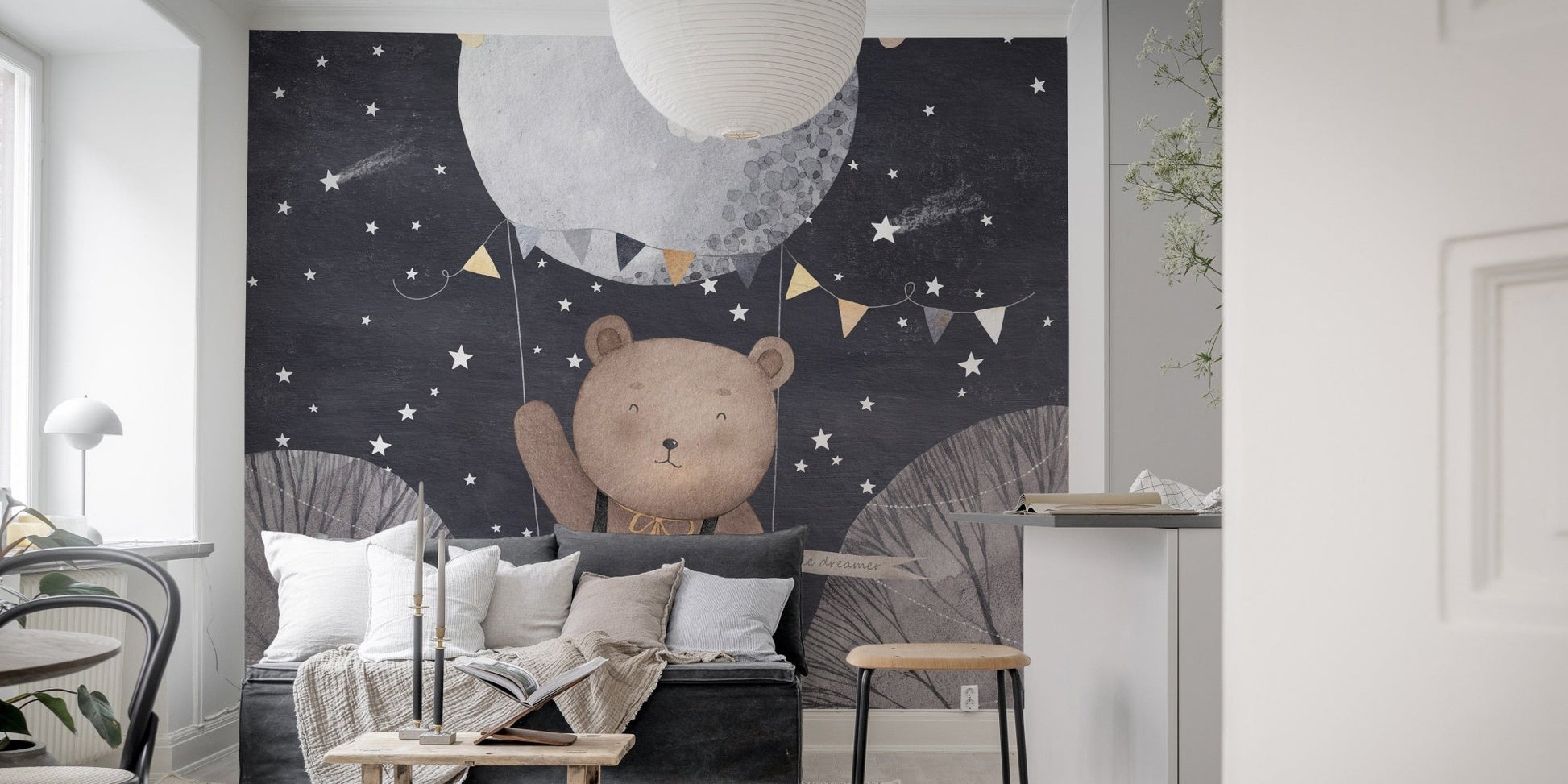 Starry balloon bear kids wallpaper
