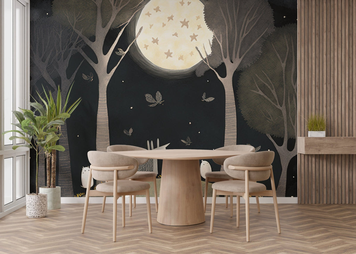 Starry night wallpaper with animal friends under moonlight, C13