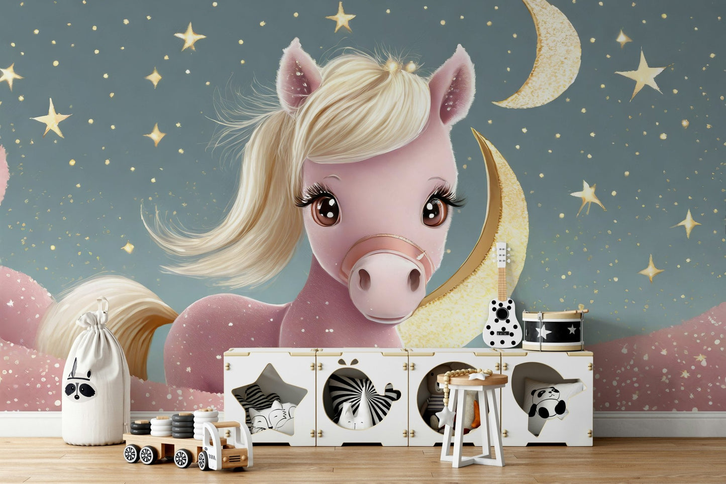 Fantasy-inspired Starry Night Lullaby mural for children's rooms

