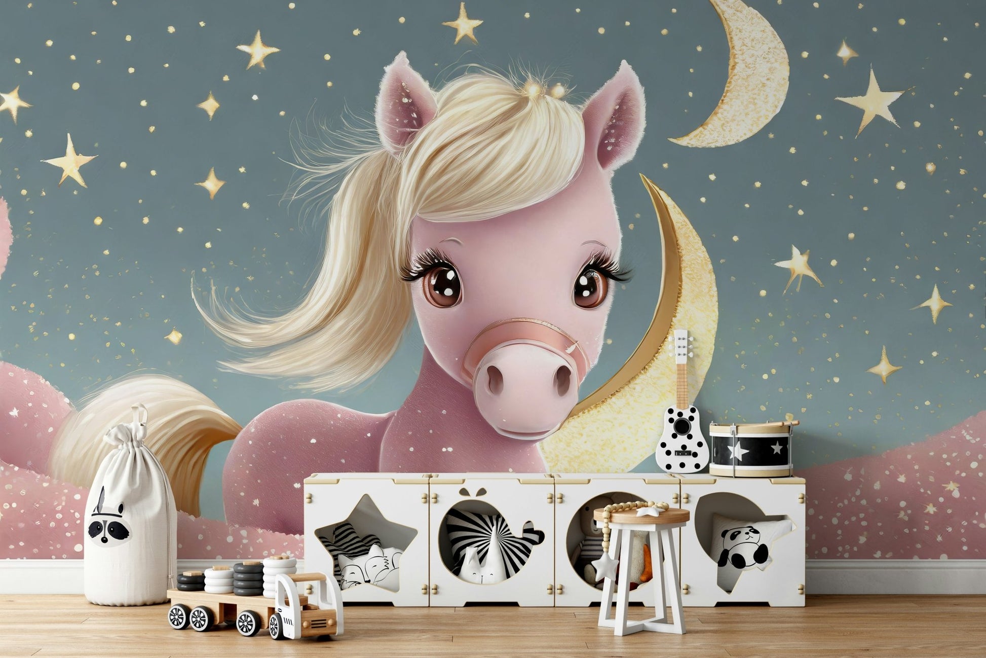 Fantasy-inspired Starry Night Lullaby mural for children's rooms

