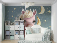 Magical Starry Night Lullaby mural with pony and stars

