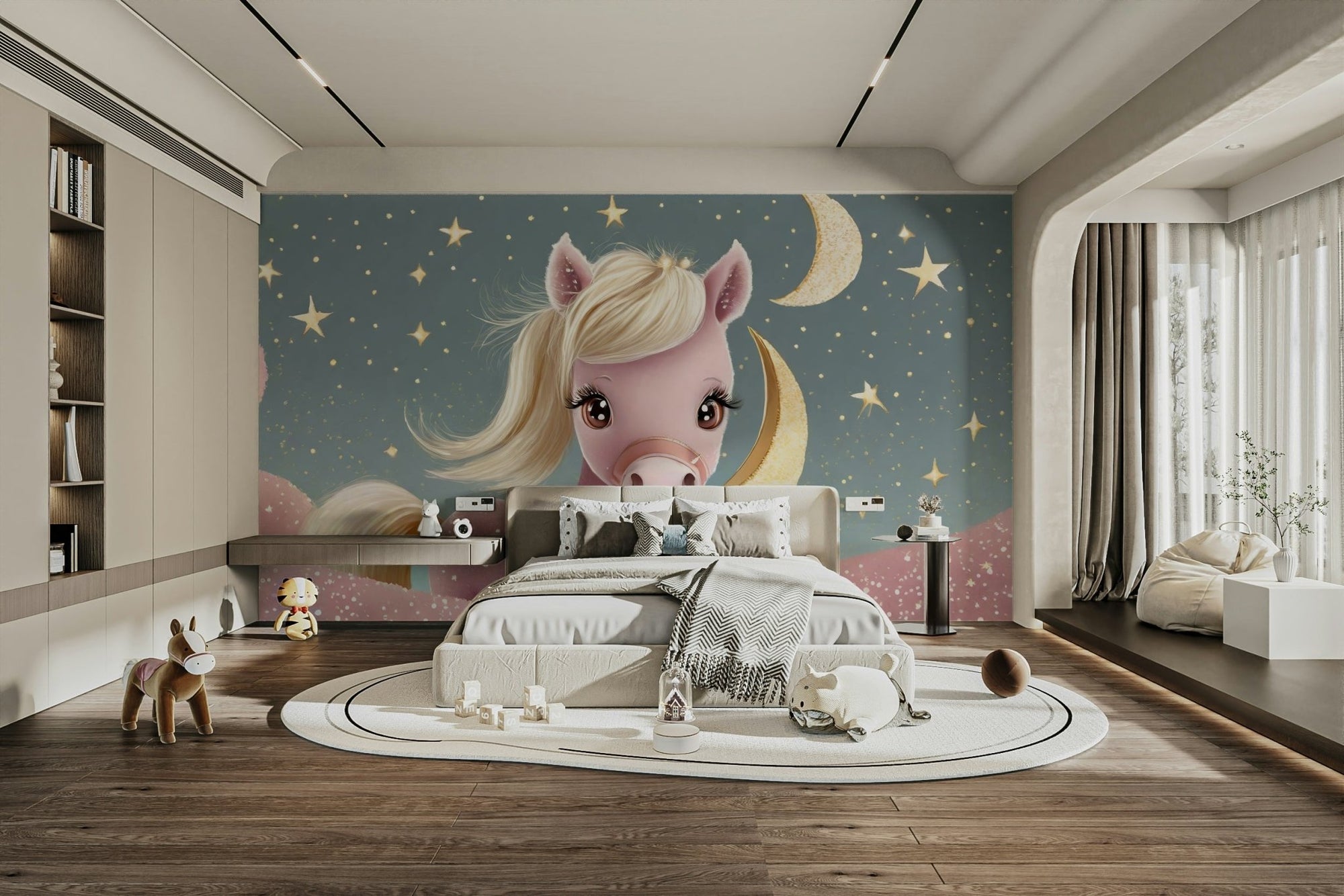 Starry Night Lullaby Pony and Moon wall mural for kids' rooms, GD2245