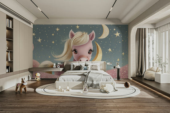 Starry Night Lullaby Pony and Moon wall mural for kids' rooms, GD2245