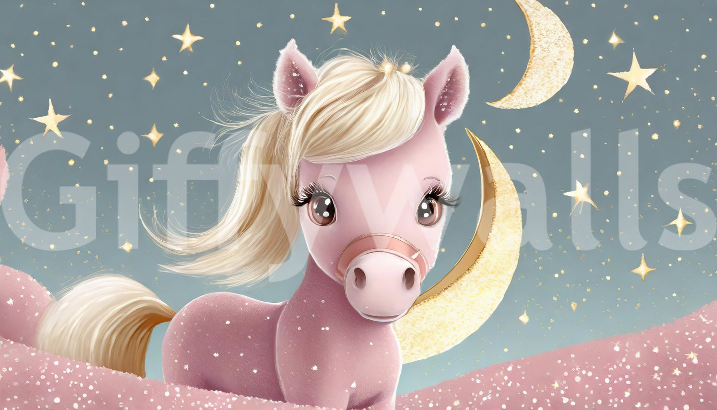 Serene moon and pony mural for playful bedrooms

