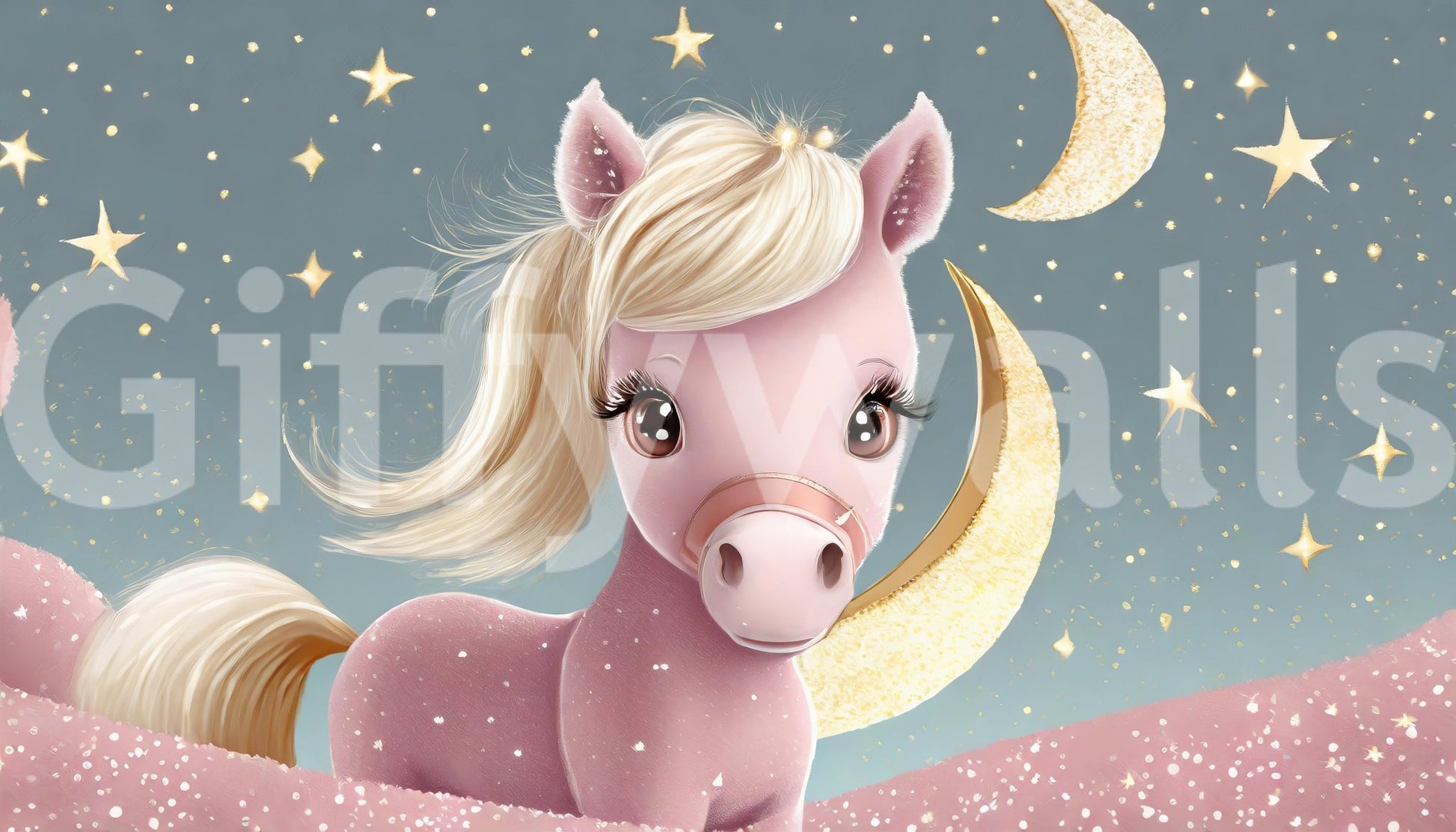 Serene moon and pony mural for playful bedrooms

